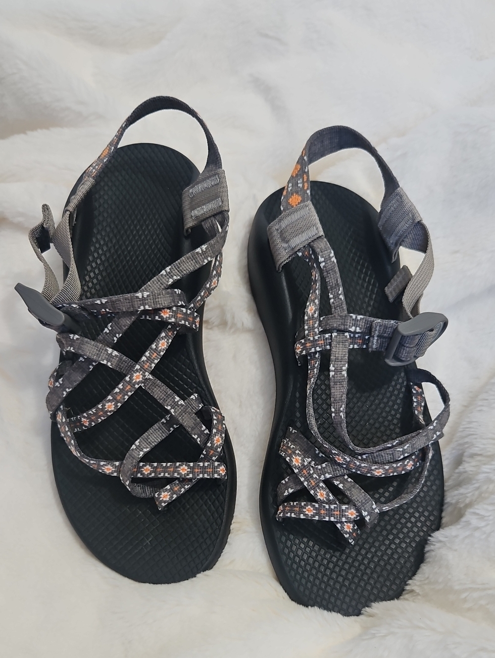 Chaco Z/Cloud Classic Sport Hiking Sandals Gray Orange Webbing Women's Size 10